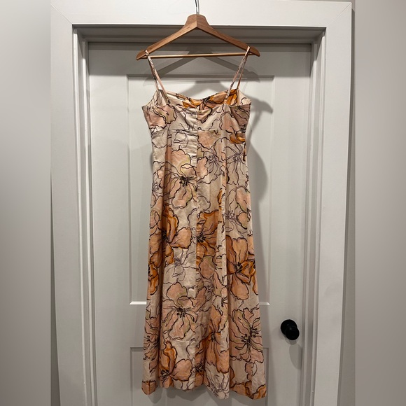 Amalie Linen Blend Peach Floral Print Midi Dress Size 6 Vacation Resortwear - Picture 11 of 17
